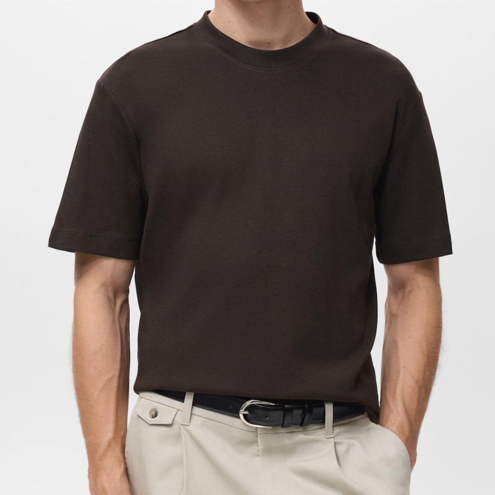 Mango Men Dark Brown Short Sleeve Tee REGULAR-FIT T-SHIRT